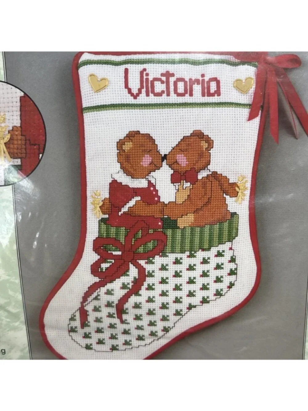 Christmas Stocking Kit Cross Stitch Mistletoe Bears Personalized Mini 24k Charm